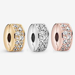 3 Colours Clear Pave Clip Charm Pandoras 925 Sterling Silver Women Designer Bracelet charms Gold Jewellery Making Components with Original Box Top Quality wholesale