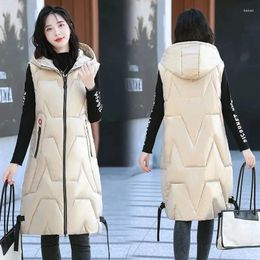 Women's Vests Fashion Korea Black Vest Autumn Waterproof Smooth Sleeveless Long Down Jacket For Woman 2024 Winter Hooded Coat