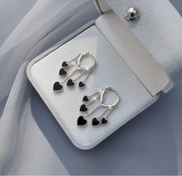 2024 Stud Earrings For Women Black And Love Tassel Fashion Light Luxury Ear Clip Simple Gold Colour Ladies Jewellery Earrings Black