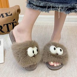 Slippers Cute Cotton For Women Funny Flat Shoes Big Size Non-slip Warm Furry Comfortable Home Ladies