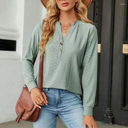 Women's Blouses V-neck Blouse Breathable Top Stylish V Neck Applique Pullover Soft Casual Mid Length T-shirt For Fall/spring