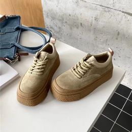 Casual Shoes Ground Leather Muffin Thick Soled Board For Women 2024 Breathable Non-slip All-match Increase Single