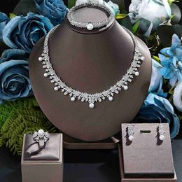 Wedding Jewellery Sets 2024 New Cubic zirconia Pearl Necklace Earrings Set of 4 Womens Wedding Party All Zircon Dubai Bridal Jewellery Set Gift Q240316
