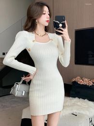 Casual Kleider Mode Damen Stretchy Gestrickte Kurze Frauen Solide Pullover Langarm Bodycon Mini Kleid Mujer Vestidos Straße Kleidung