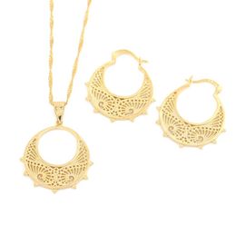 Small Size Ethiopian Set Jewelry Necklace Earrings Eritrea Habesha Set For Girl Gold Color African Bridal Sets256B