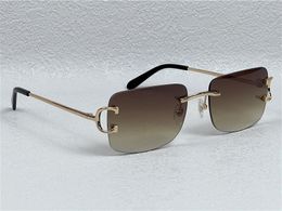 Retro Sunglasses Men Gold Light Color Lens Design Rimless Square Glasses 0104 with Case Buff Multicolor Lenses