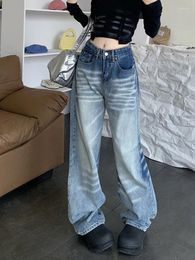 Women's Jeans Slergiri Vintage Blue Y2K Baggy For Women Streetwear Loose Wide Leg High Waisted Ripped Straight Denim Trousers