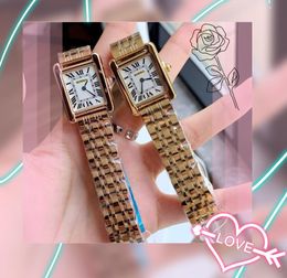 High-End Quality Women Roman Tank Dial Dress Watches Leather Stainless Steel Strap Lady Iced Out Quartz Movement Rose Gold Silver Business and Casual Watch Gifts