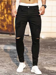 Men's Jeans Mens Jeans Streetwear Ripped Skinny Hip Hop Man Fashion Estroyed Oversize Pants Solid Colour Male Stretch Casual Denim TrousersL2403