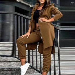 Women's Two Piece Pants Breathable Women Suit Hooded Fleece Tracksuit Set With Irregular Split Hem Zipper Closure Cosy Lounge Wear For Fall