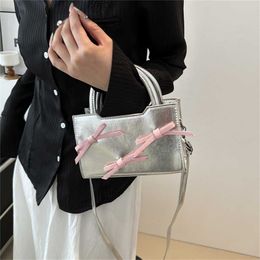 Shoulder Bags Texture Bow Handheld Bag for Women Spring Womens One Crossbody with Western Style Contrast Colour Small Square 240311