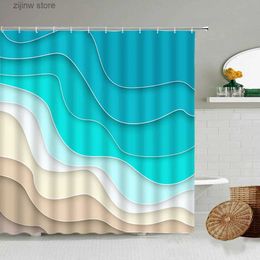 Shower Curtains Turquoise Brown Cream Shower Curtains Beach Geometric Creative Abstract Art Ombre Striped Bath Curtain Sets Hooks Bathroom Decor Y240316