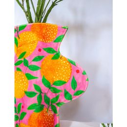 Vases Modern Textile Vase In The Orange Garden Print Contemporary Home Decor Alternative Fabric Drop Delivery Dh7Se