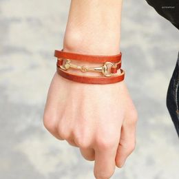 Charm Bracelets Nimei Ornament Three-Ring Winding Women's Alloy Bracelet Genuine Leather Factory Wholesale