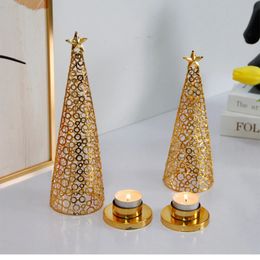 Christmas Holiday Metal Tree Candlestick Candle Cup INS Style Wedding Decoration Tea Wax Small Round Holder 240301