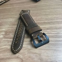 Vintage ocysa dark brown black Crazy horse genuine leather belt watch strap 24mm 26mm for pam watches187g