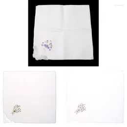 Bow Ties 6 Pcs Vintage Cotton Ladies Embroidered Lace Handkerchief Women Floral Hanky F0S4