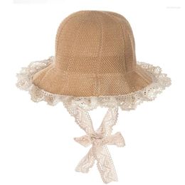 Wide Brim Hats Children's Hat Girls Knitted Sunscreen Sunshade Lace Korean Foldable Summer Beach