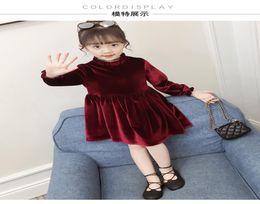 2019 New Girl Baby Gold Velvet Spring Autumn Lace Princess Dress Girls Kids Children Clothes Vestido RedBlack 310T8953967