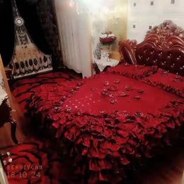 Bedding Sets 2024 Design Luxury European Style Wedding Bed Spread Set King Size With Lace