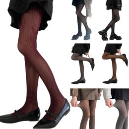 Women Socks Coloured Semi Sheer Pantyhose Shimmering Striped Thin Silk Tights Stockings