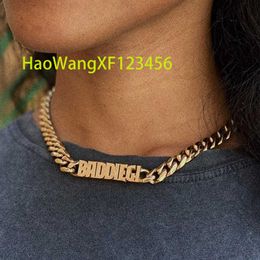 Men Women Chunky Jewellery Customise Name Cuban Thick Chain Necklace Personalised Nameplate Choker 18k Gold Custom Necklaces