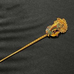 Hair Pin Ancient Gold Craft Enamel Peacock Hanfu Accessory Luxury Classical Chinese Style Tiara Banquet Jewellery 240311