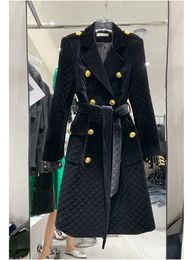 HIGH STREET est Fashion 2024 Designer Overcoat Womens Double Breasted Plaid Belted Velvet Long Coat 240307