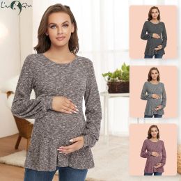 Tanks LIU QU Women's Maternity Tops Casual Long Knitted Top Mama Fashion Office Jumpers Basic Elegant Round Neck Pregnancy Clothes