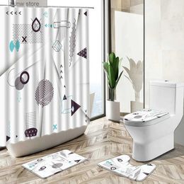 Shower Curtains Geometric Pattern Print Shower Curtain Modern European Abstract Art Home Deco Bath Mat Toilet Cover Flannel Bathroom Carpet Set Y240316