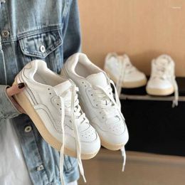 Casual Shoes Korean Version Of Simple Thick Sole Women 2024 Autumn Round Lace-up Small White