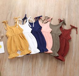 Baby Solid Sling Rompers 6 Design Summer Sleeveless Cotton Fold Lace Jumpsuit Kids Onesies Girls Outfits 04T1087364