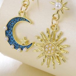 Dangle Earrings 2024 Fashion Bohemia Sun And Moon Gold Color Round Rhinestone Drop Women Female Boho Jewelry Gift For Her