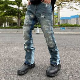 Men's Jeans High Street Retro Ink Splash Patchwork Ripped Jeans Flare Pants Men and Women Straight Casual Oversized Loose Denim TrousersL2403