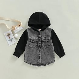 04Y Kids Boys Denim Jackets Baby Autumn Clothing Long Sleeve Hooded Button Up Coats Toddler Children Fashion Outerwear 240301