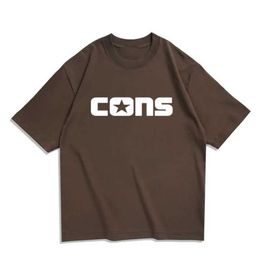 Men's Casual Shirts CONS Mens Womens Cotton T-shirt Summer American Brown Round Neck Short-sled Tops Loose Solid Colour Printing Basic T-shirtC24315