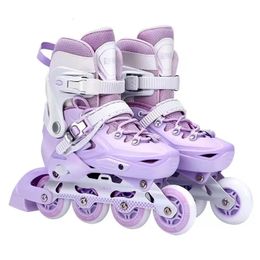 Purple Blue Inline Roller Skate Shoes Child 4-Wheel Sneakers Kid Youth Beginner Boys Girls With Full Set Protective Gear Suit 240312