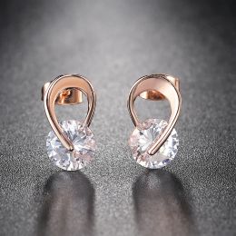 Stud Earring For Women Simple Style Cubic Zirconia Rose 14K Gold Party Daily Fashion Jeweley