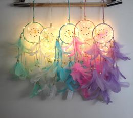 LED Light Dream Catcher Handmade Feathers Car Home Wall Hanging Decoration Ornament Gift Dreamcatcher Wind Chime christmas birthda4656932