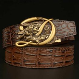 Belts Crocodile Alligator Belt For Men Luxury Strap Automatic Buckle Cowhide Genuine Leather 2020 Designer High Quality Casual FashionY240316