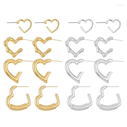 Hoop Earrings 4 Pair Geometric Heart Irregular Love Ear Rings Simple Buckle Fashionable Jewelry For Daily & Parties 264E