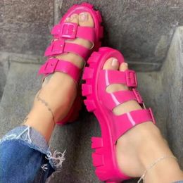 Casual Shoes Platform Slippers Buckle Punk Fashion Design Open Toe Roman Sandals Summer Round Beach Vacation Comfort Ladies