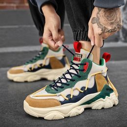 Casual Shoes Designer Men 2024 Autumn High Top Men's Vulcanised Mixed Colours Chunky Sneakers Trendy Versatile