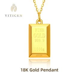 VITICEN Real 18K Gold Bricks AU750 Pendant Get Rich Necklace For Men Women Fine Gift Elegant Good Presents Classic Fashion 240311