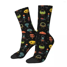 Men's Socks Happy Cute Aliens Vintage Alien And UFO Pattern Street Style Novelty Crew Sock Gift Printed