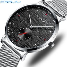 Luxury Brand CRRJU Men Watch Classic Business Slim Quartz Watch Stylish Simple Waterproof Steel Mesh Clock Relogio Masculino2888