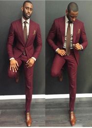 Classy Burgundy Wedding Mens Suits Slim Fit Bridegroom Tuxedos for Men Two Pieces Groomsmen Suit Cheap Formal Business Jackets Wit1563718