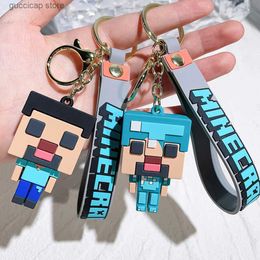 Keychains Lanyards Minecraft Keychain steve Action figure car Accessories Key Chain Zombie creeper game Dolls for kids adult gift pendants Y240316