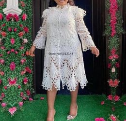 Ethnic Clothing African Dresses For Women 2021 Spring Summer White Midi Lace Dress Ladies Elegant Dashiki Print Robe Africa4197492