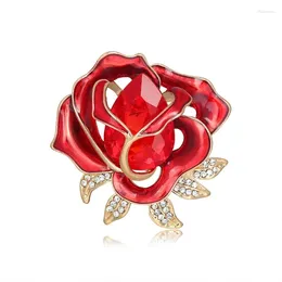 Brooches Retro Crystal Rose Brooch Dripping Oil Rhinestone Flower Coat Corsage Anti Light Pin Accessories Women